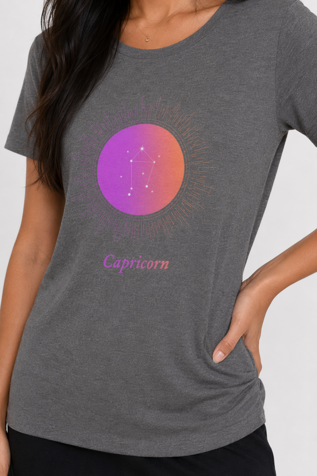 Gradient T-Shirt for Women with Capricorn Zodiac Sign Deep Heather