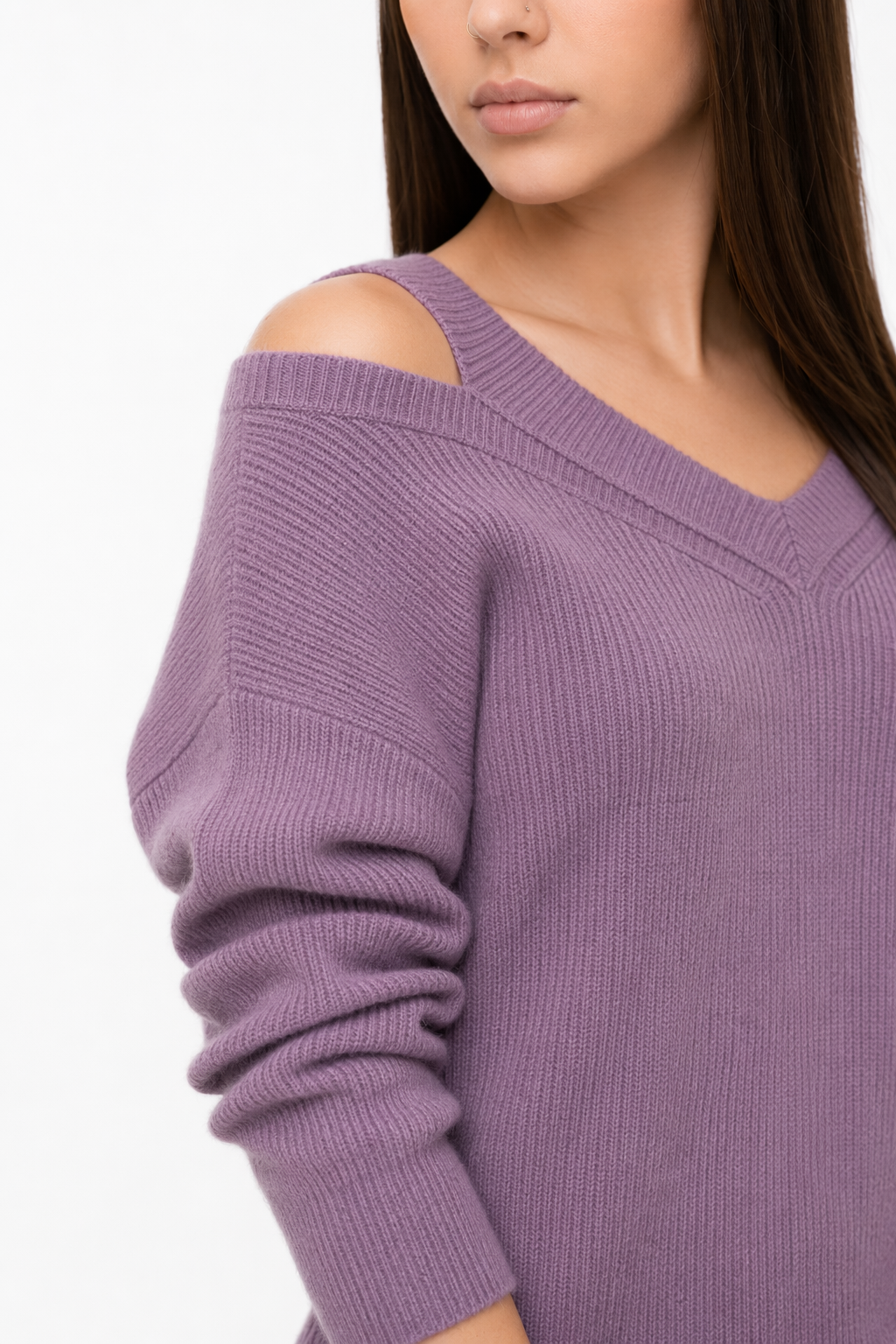 Cut V-Neck Sweater for Women Purple