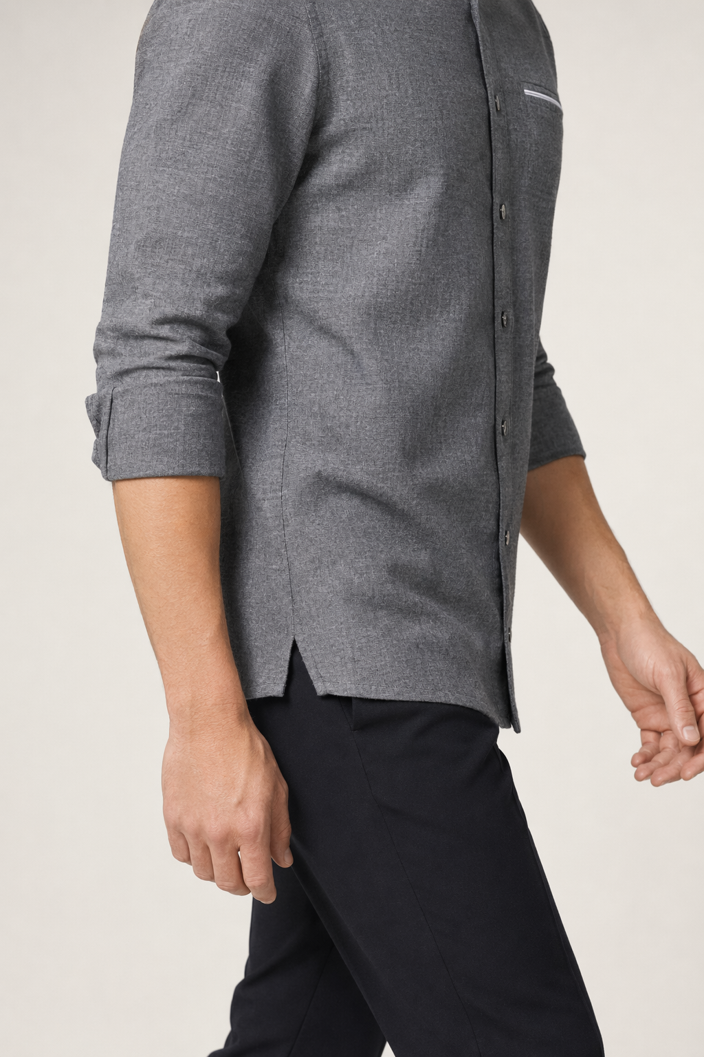 Mandarin Neck Men's Shirt Gray