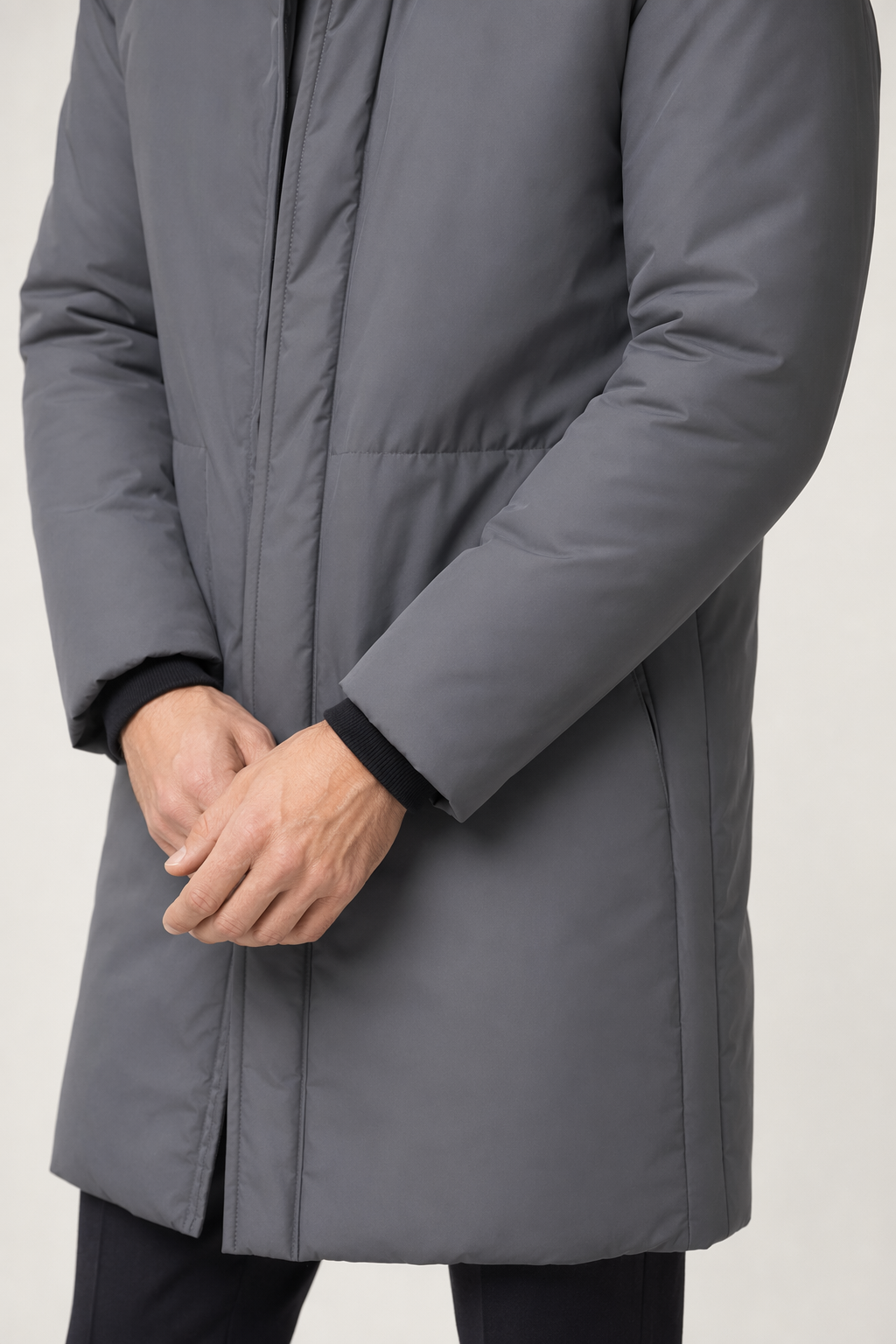 Mid-Length Hooded Men's Puffer Jacket Gray