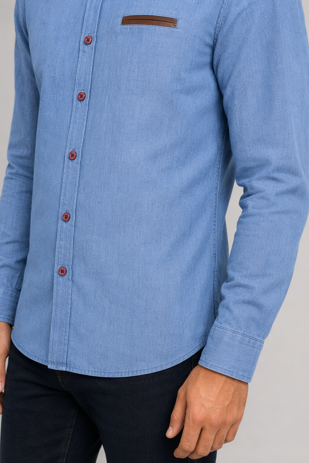 Slim-Fitting Men's Denim Shirt Light Blue