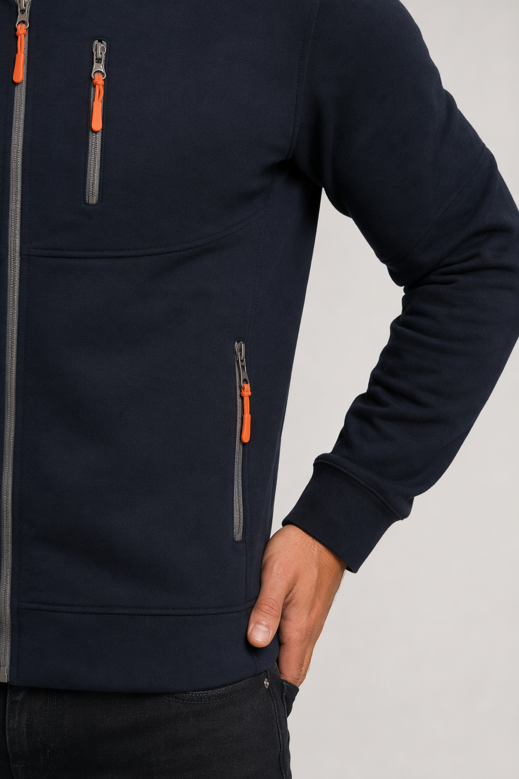 Dual-Zip Men's Lightweight Hooded Sweatshirt Navy