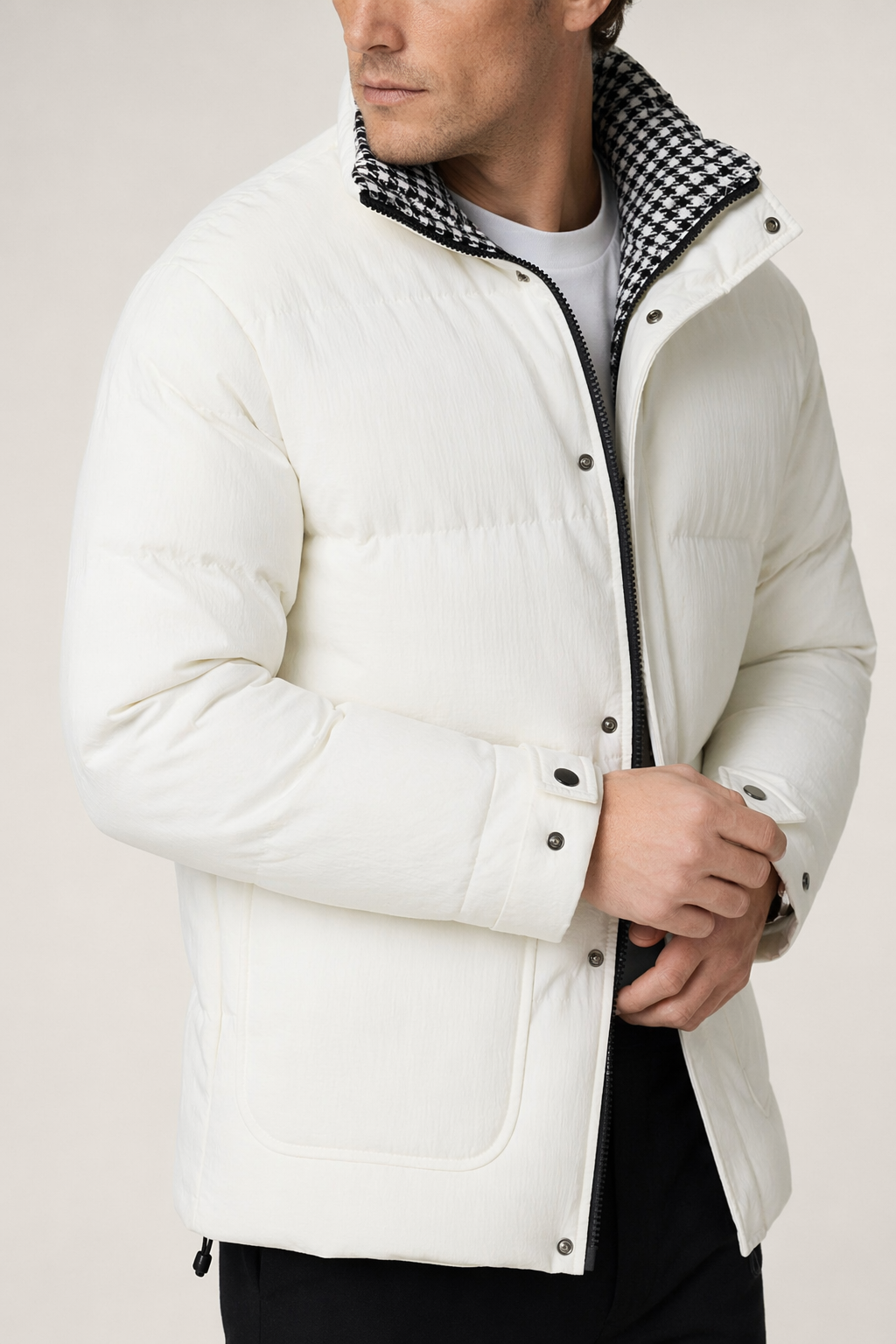 Houndstooth Quilted Jacket for Men White