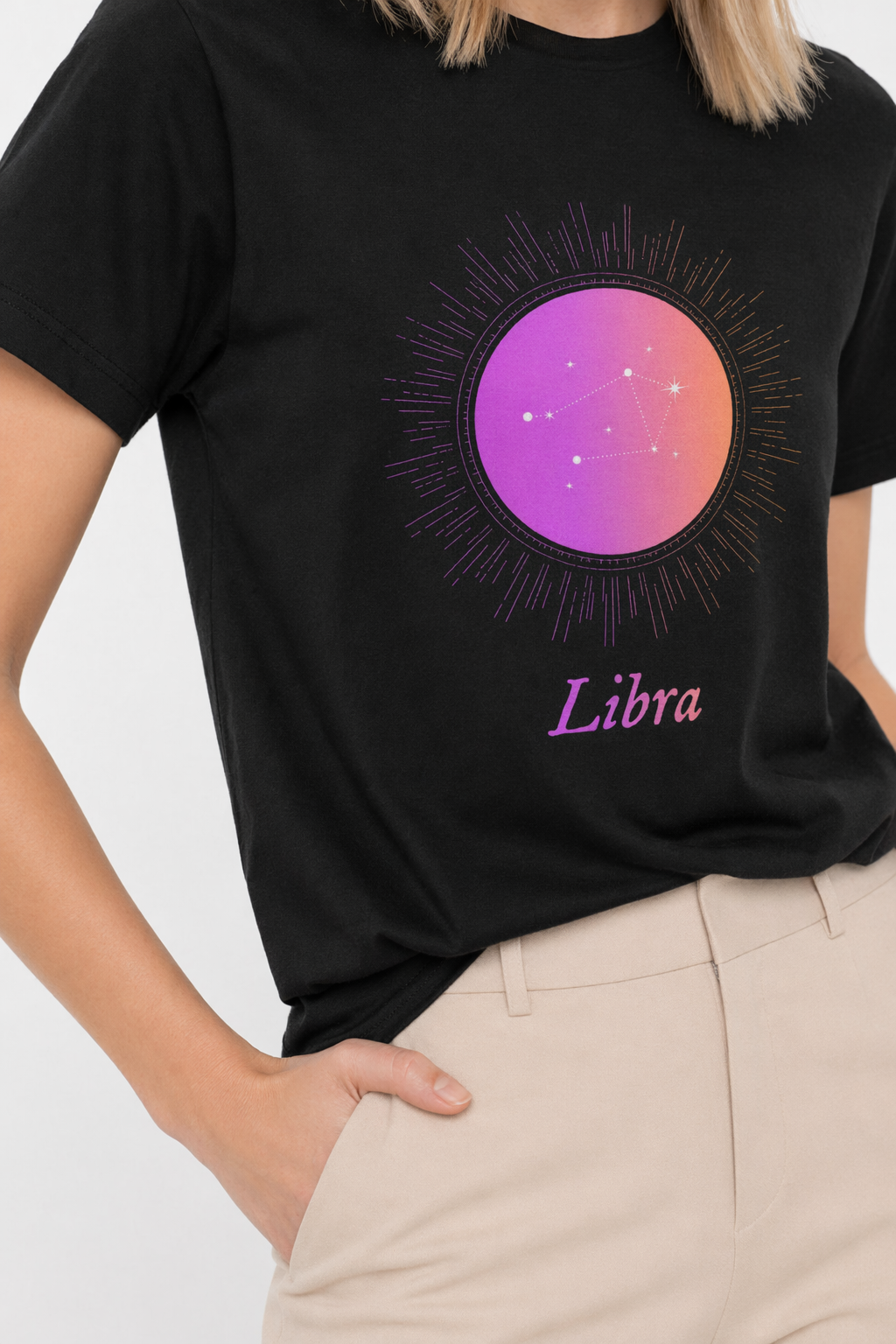 Gradient Libra T-Shirt for Women - Horoscope Zodiac Sign Black