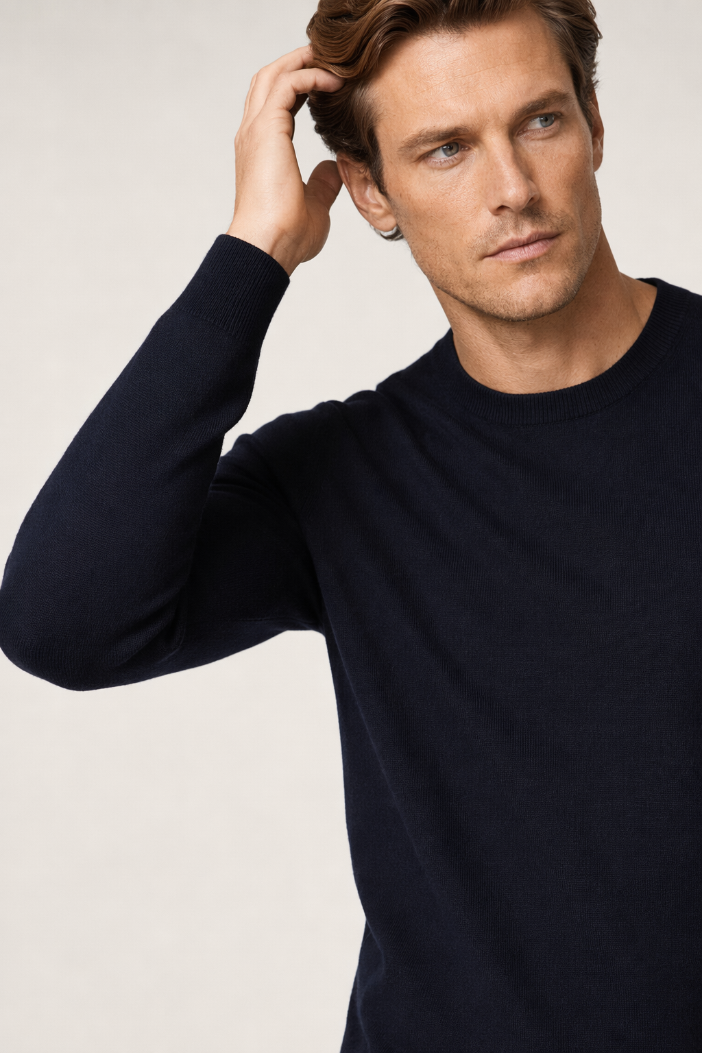 Slim Fit Sweater for Men with Round Neck Navy