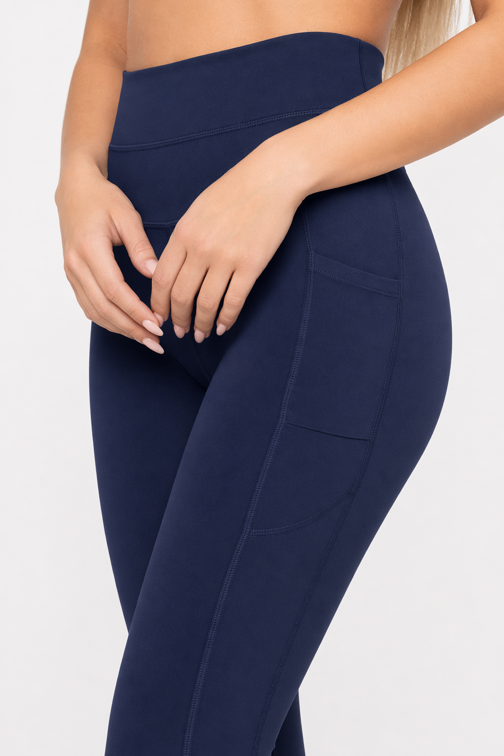 Yoga Pants with High Waistband and Convenient Pockets for Stretching Navy