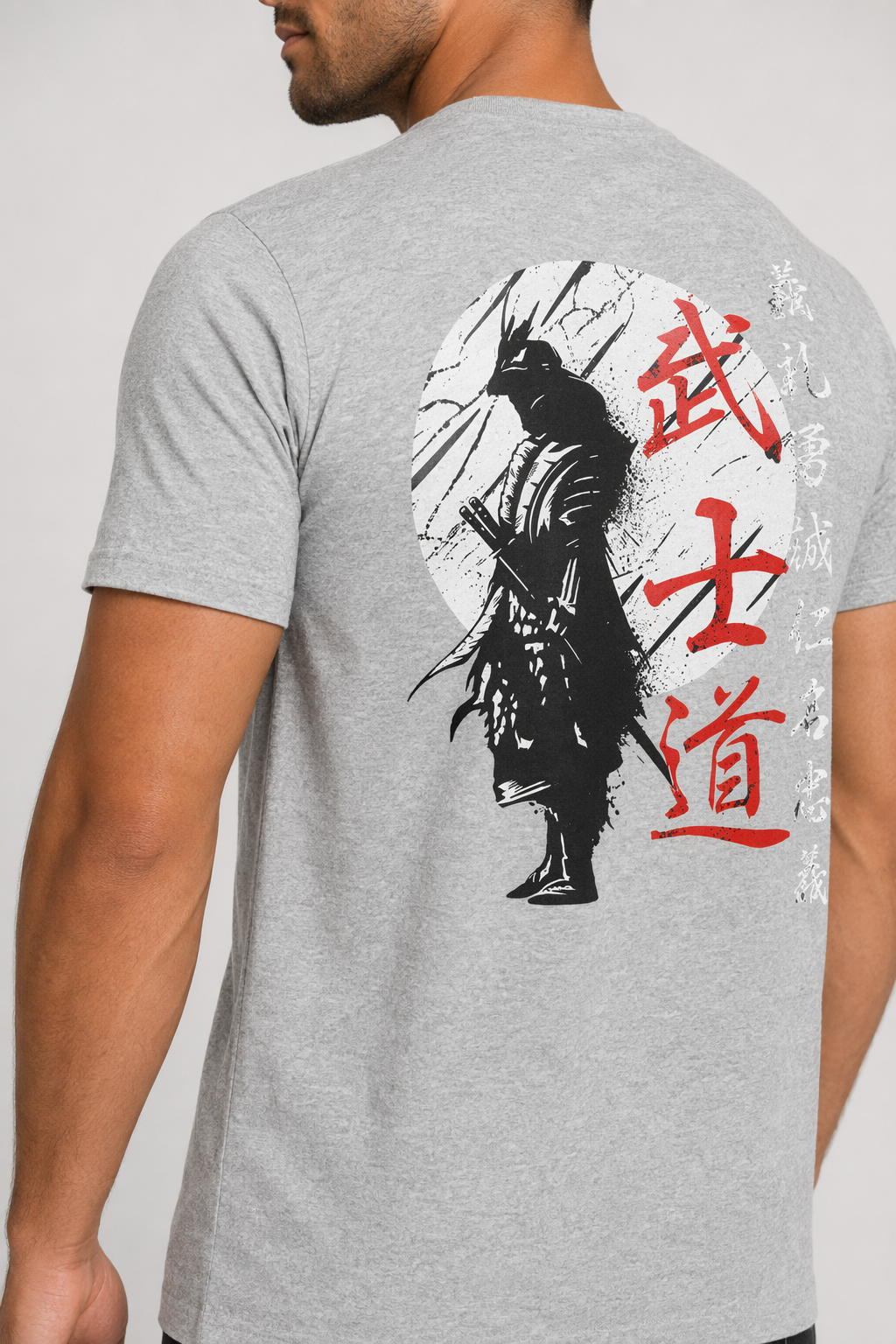 Samurai-Inspired Short Sleeve Tee for Men Gray