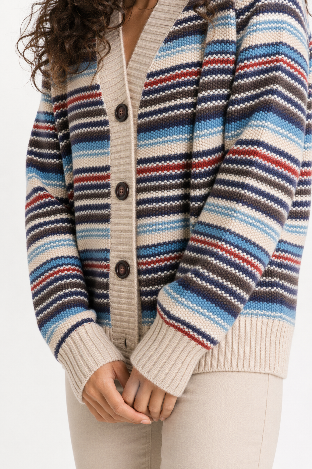 Striped Cardigan for Women with Button Front Beige