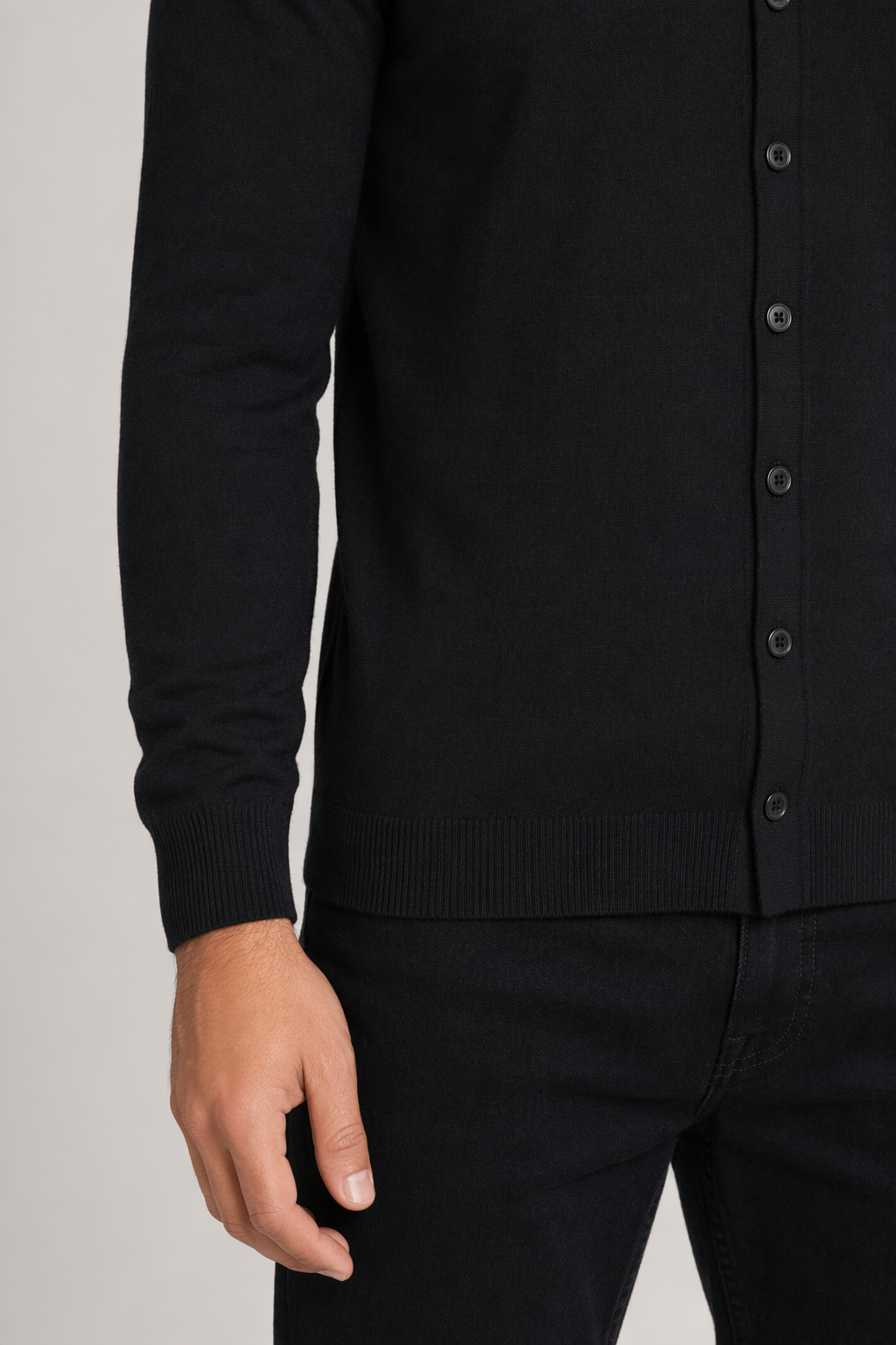 Button-Front Slim Fit Cardigan for Men Black