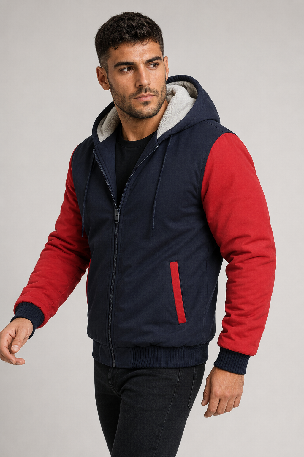 Winter-Lined Men's Zippered Hoodie Red