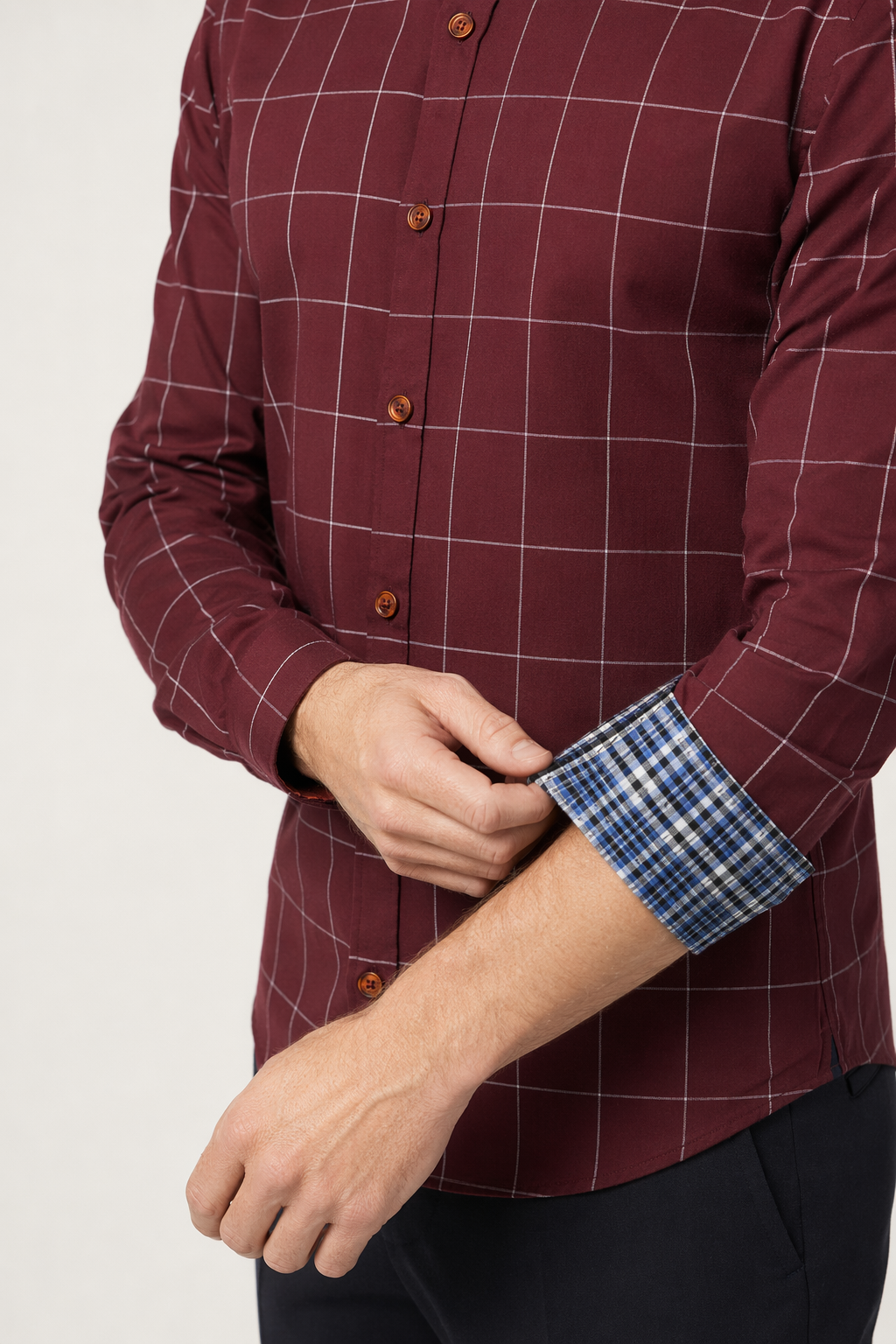 Long Sleeve Plaid Shirt for Men with Unique Inner Accents Red