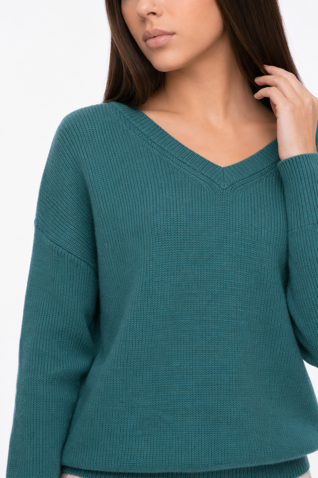 Cut V-Neck Sweater for Women Green