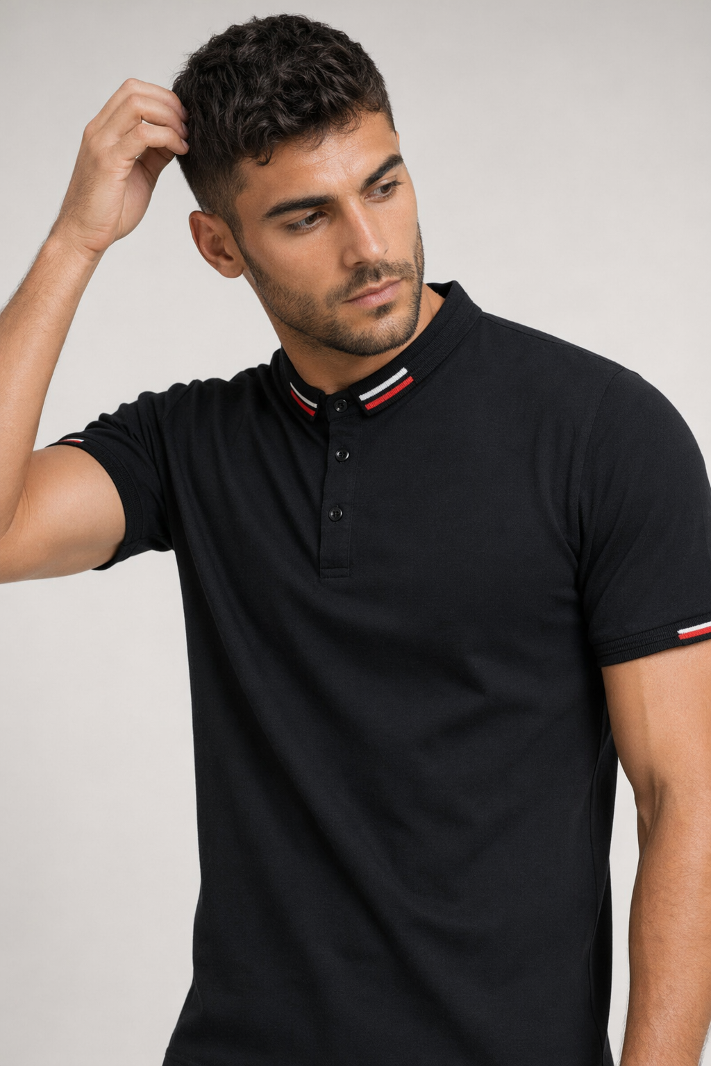 Short-Sleeved Polo Shirt for Men with Distinctive Collar Embellishments Black