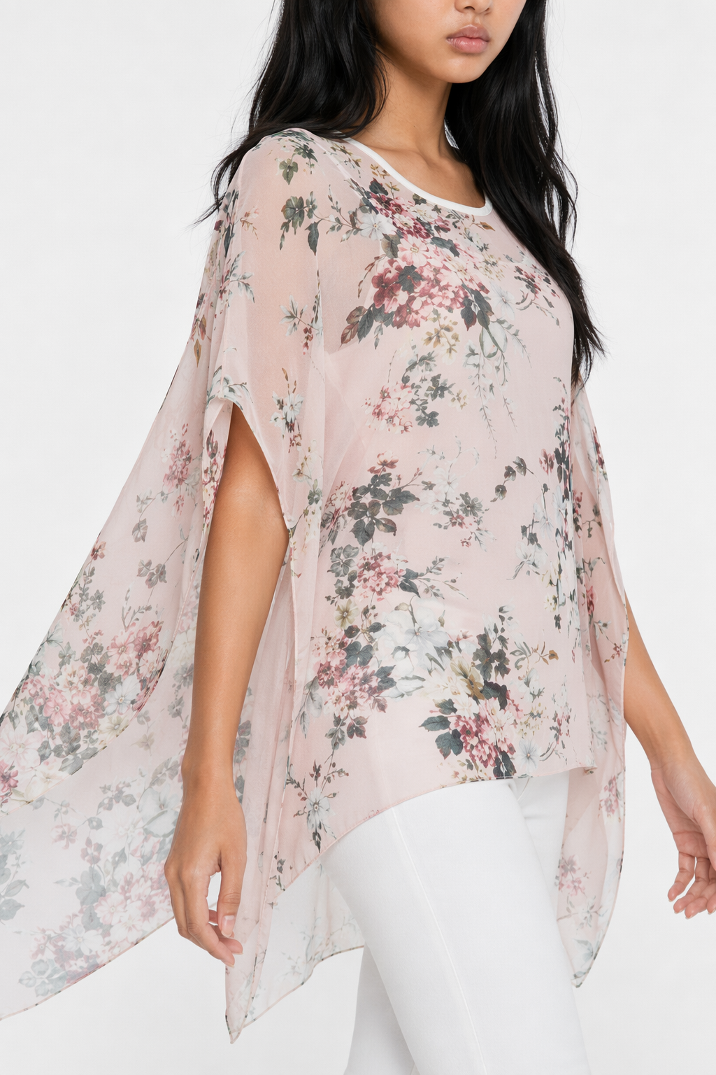 Flowing Chiffon Tunic for Women Featuring a Delicate Floral Pattern Default