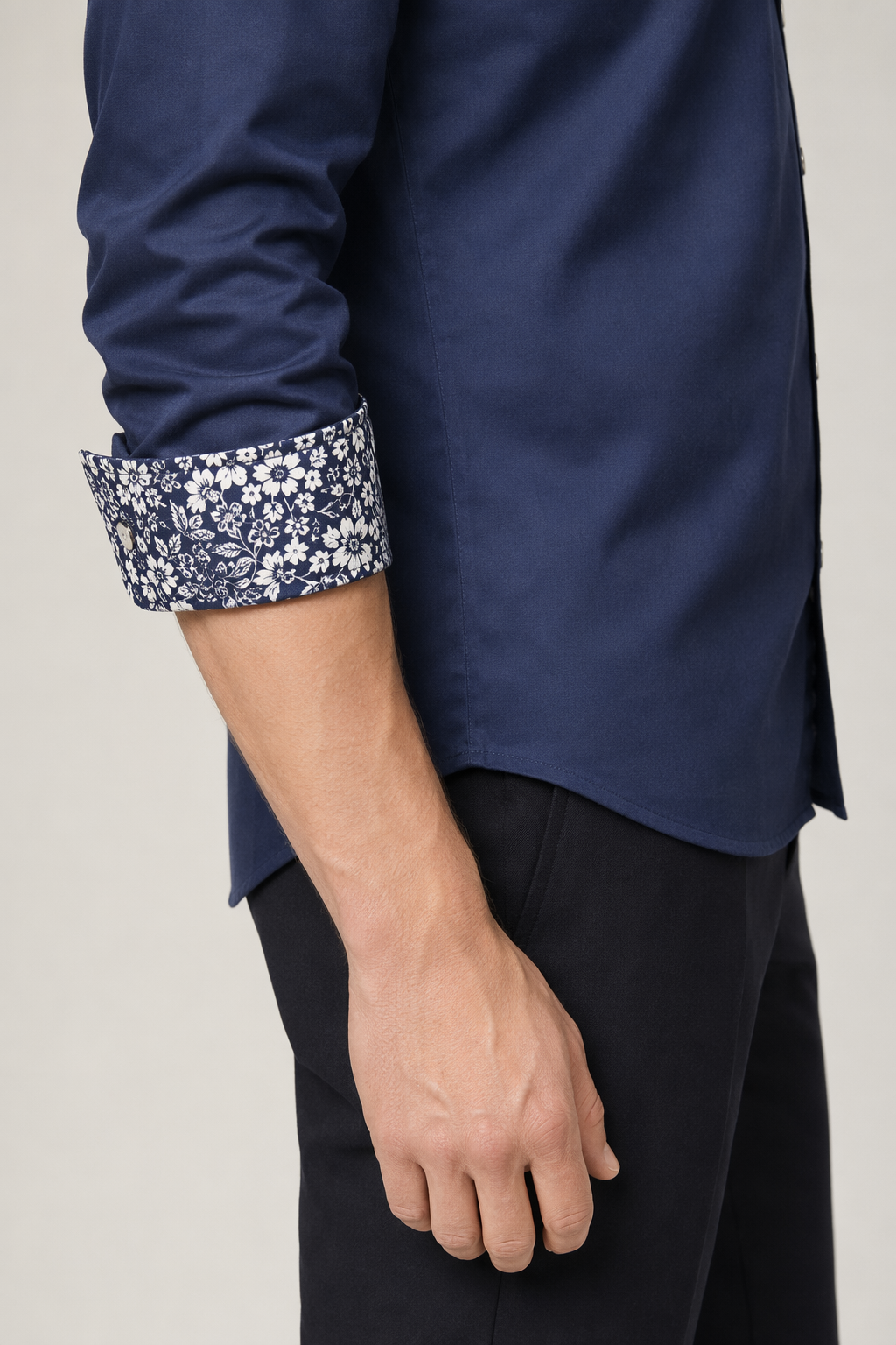 Long Sleeve Floral Button-Up Shirt for Men Navy