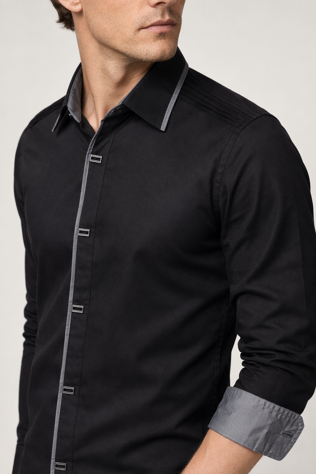 Black Men's Shirt with Shoulder Layering Details Default