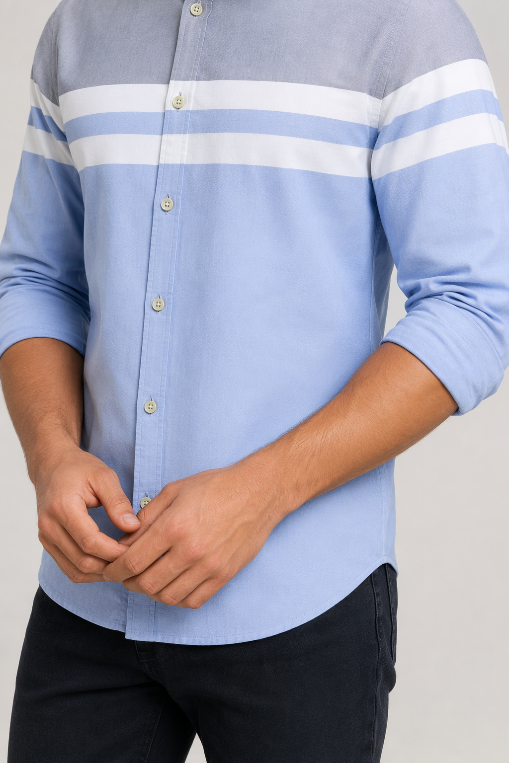 Color-Blocked Men's Button-Up Shirt: A Revised Title Blue