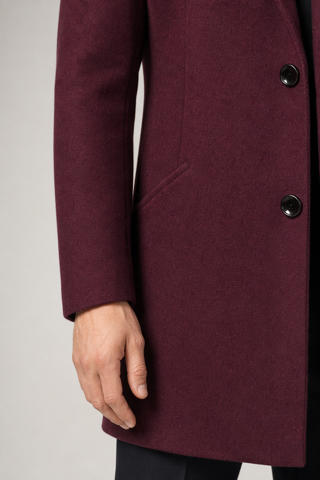 Mid-Length Classic Coat for Men with Dual Buttons Wine
