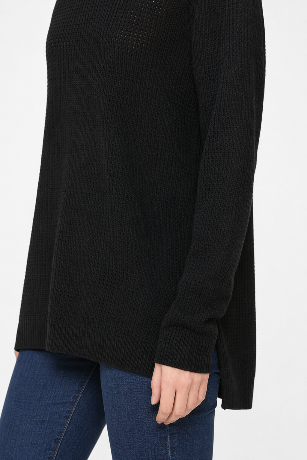 Black Round Neck Sweater for Women with a Relaxed Fit Default
