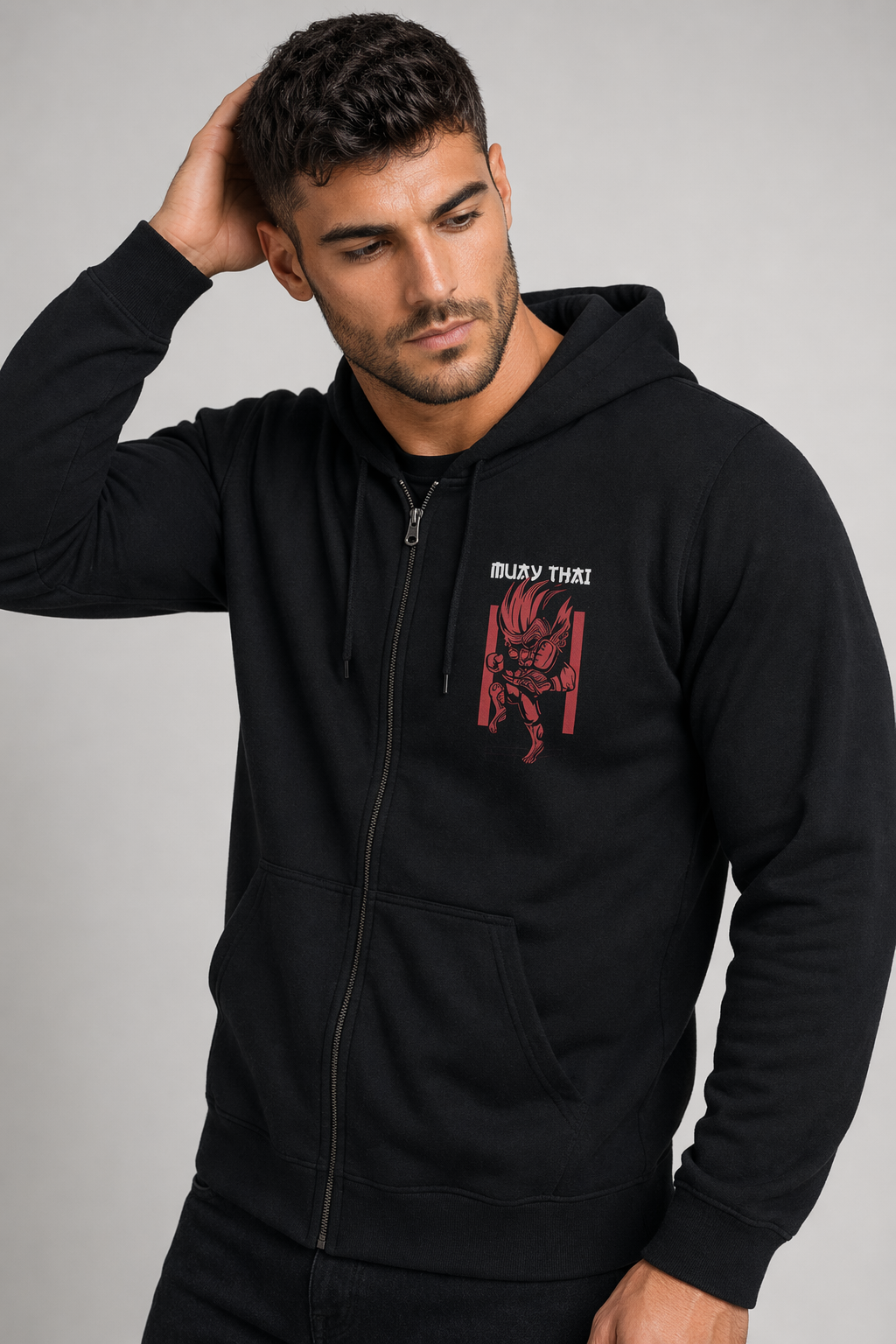 Muay Thai Inspired Zip-Up Hoodie for Men Default