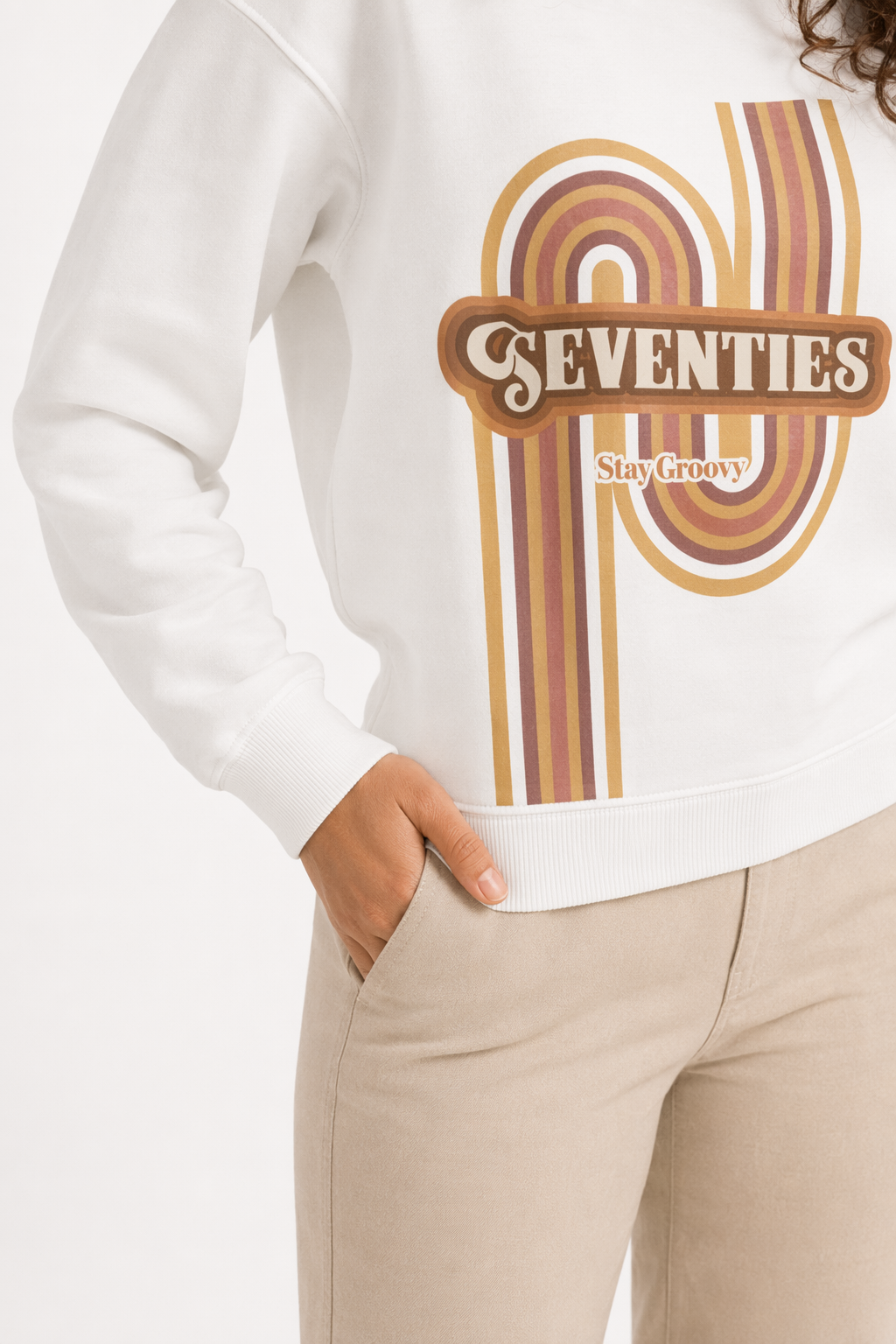 Retro 1970's Women's Crewneck Sweatshirt White