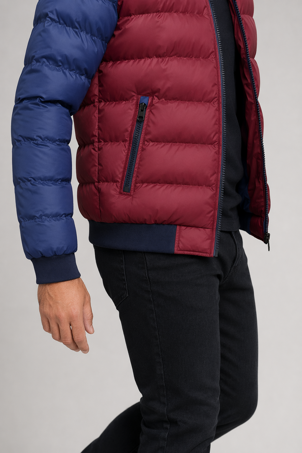 Removable Hooded Men's Two-Toned Quilted Jacket Red