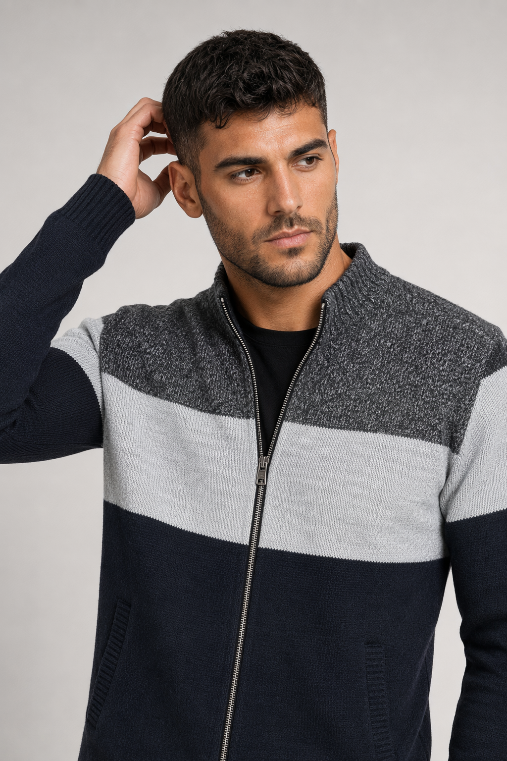 Men's Zip-Up Colorblocked Cardigan Dark Gray