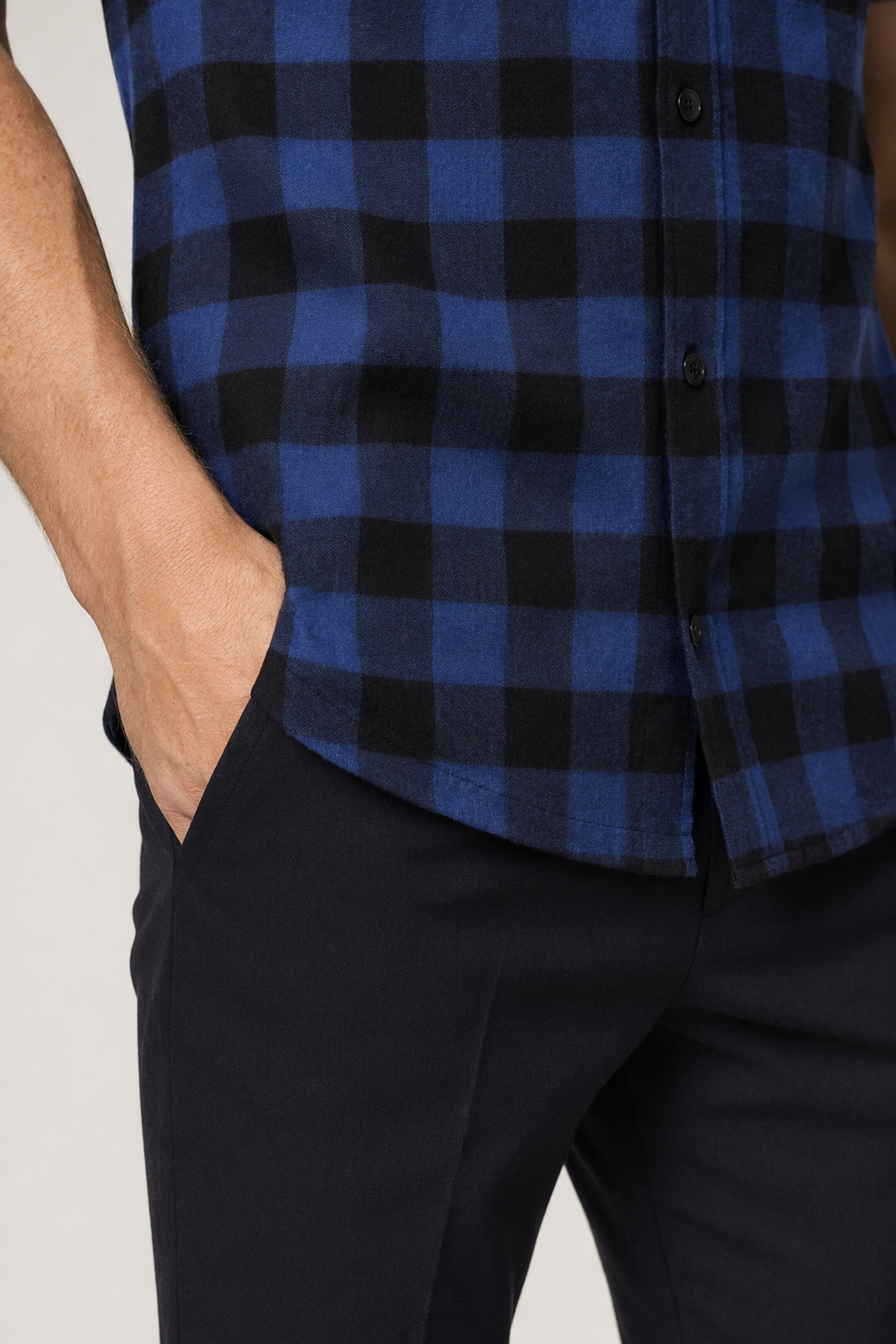 Checkered Short Sleeve Men's Shirt Dark Blue