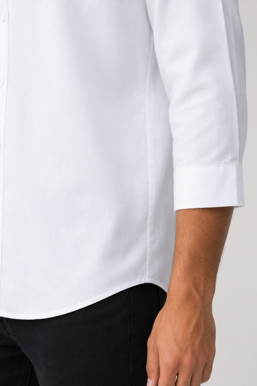 Button-Up Shirt for Men with Three-Quarter Sleeves White