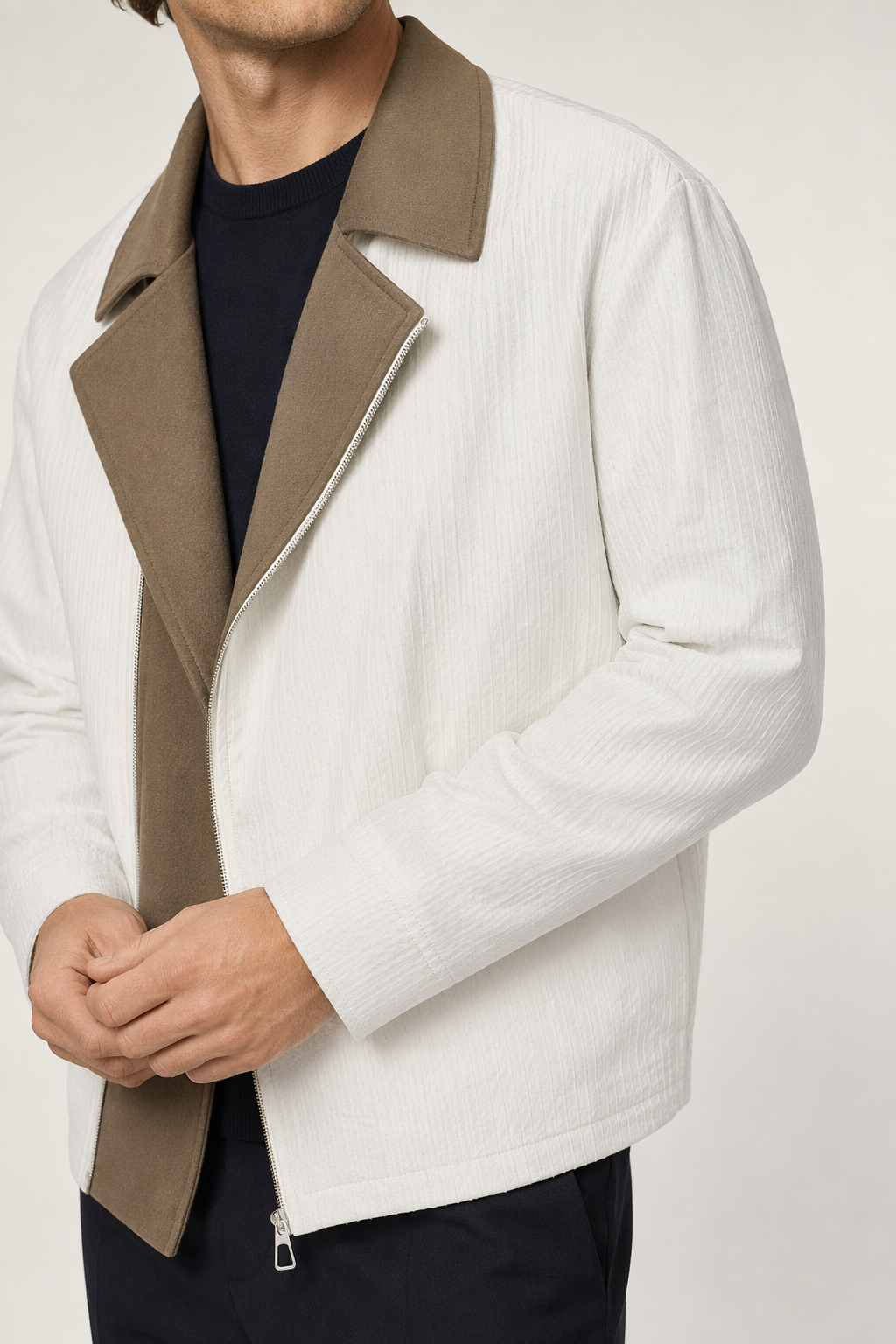 Fold Over Zip Men's Jacket White