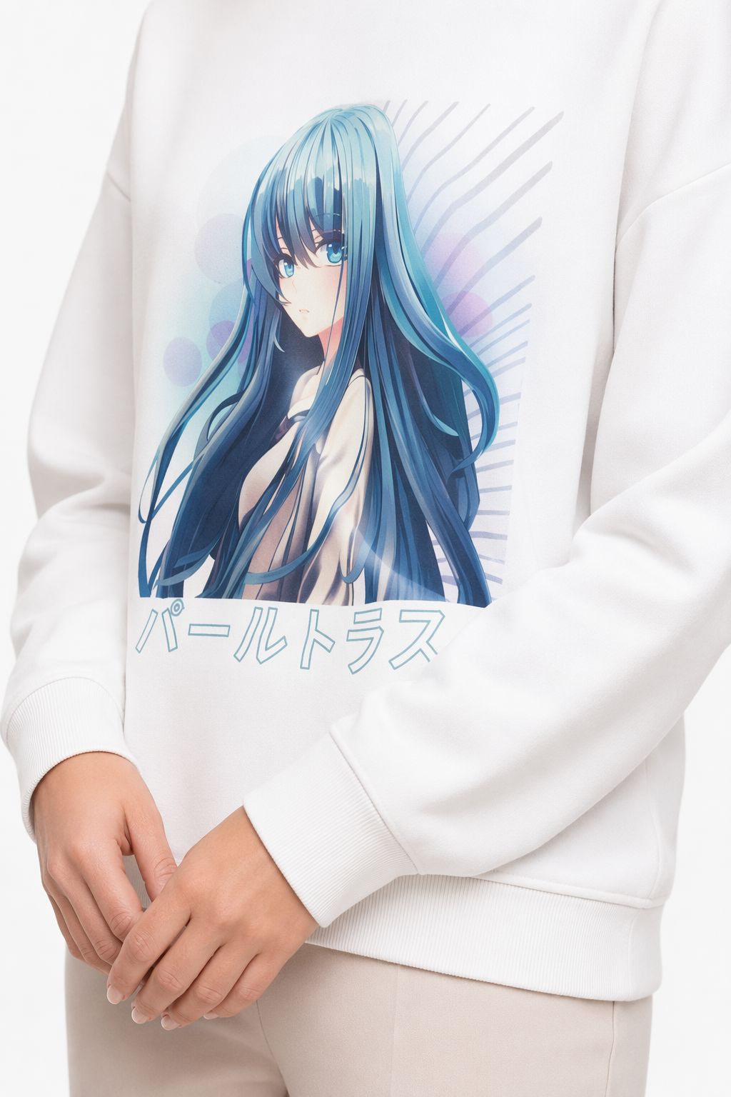 Anime Blue Hair Sweater White