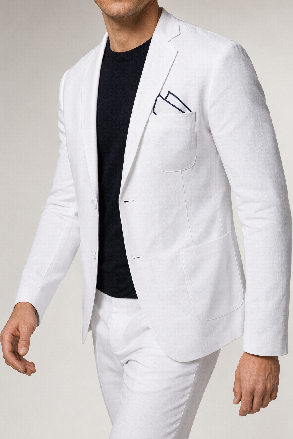 Linen Blazer for Men - Two Button Stylish Jacket White