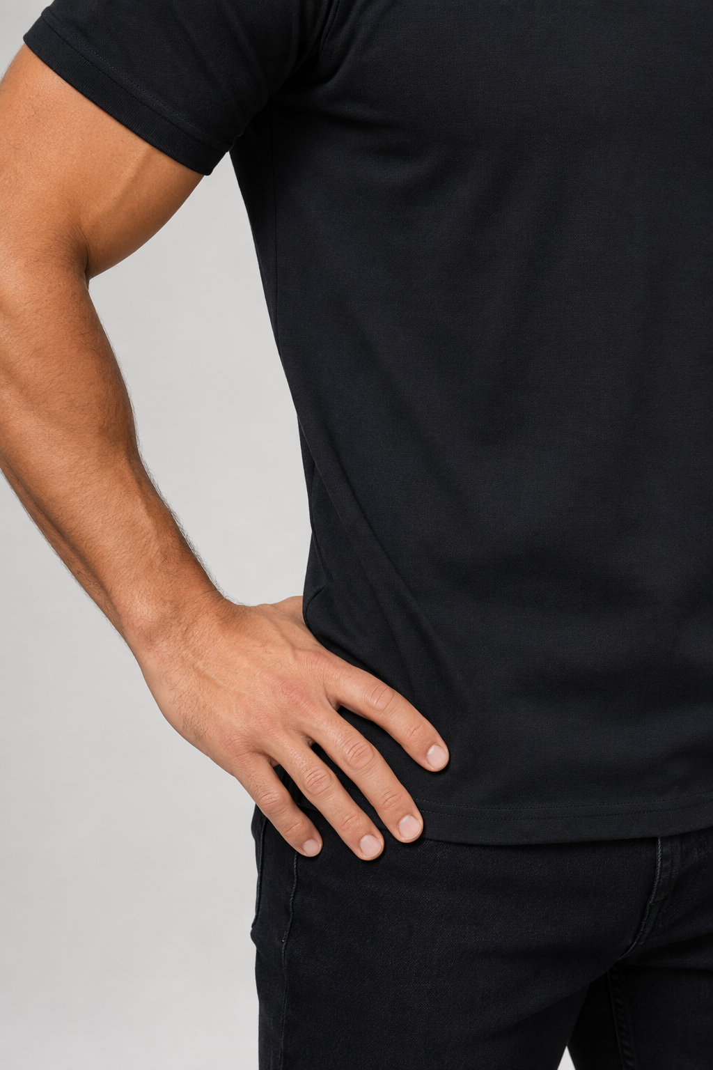 Zipper Polo Shirt for Men with Short Sleeves Black