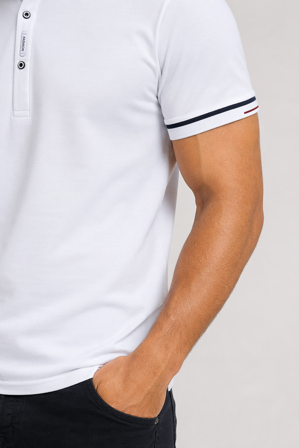Short-Sleeved Polo Shirt for Men with Distinctive Collar Embellishments White