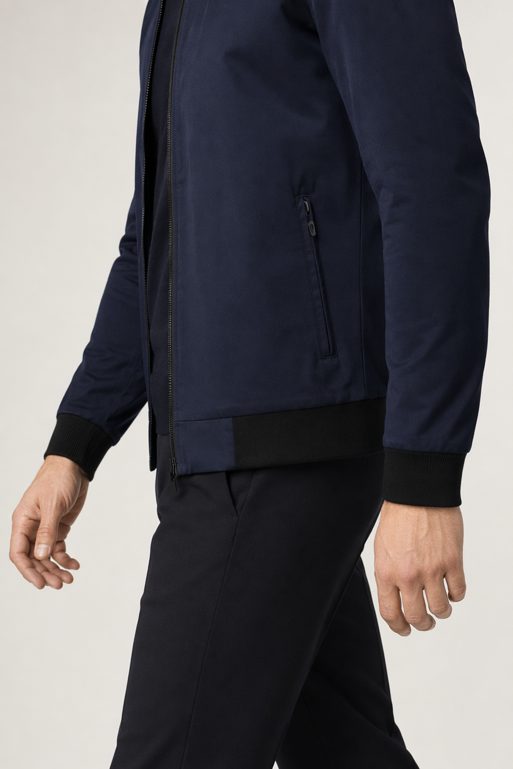 Round Neck Zipper Jacket for Men with Built-in Insulating Layer Navy