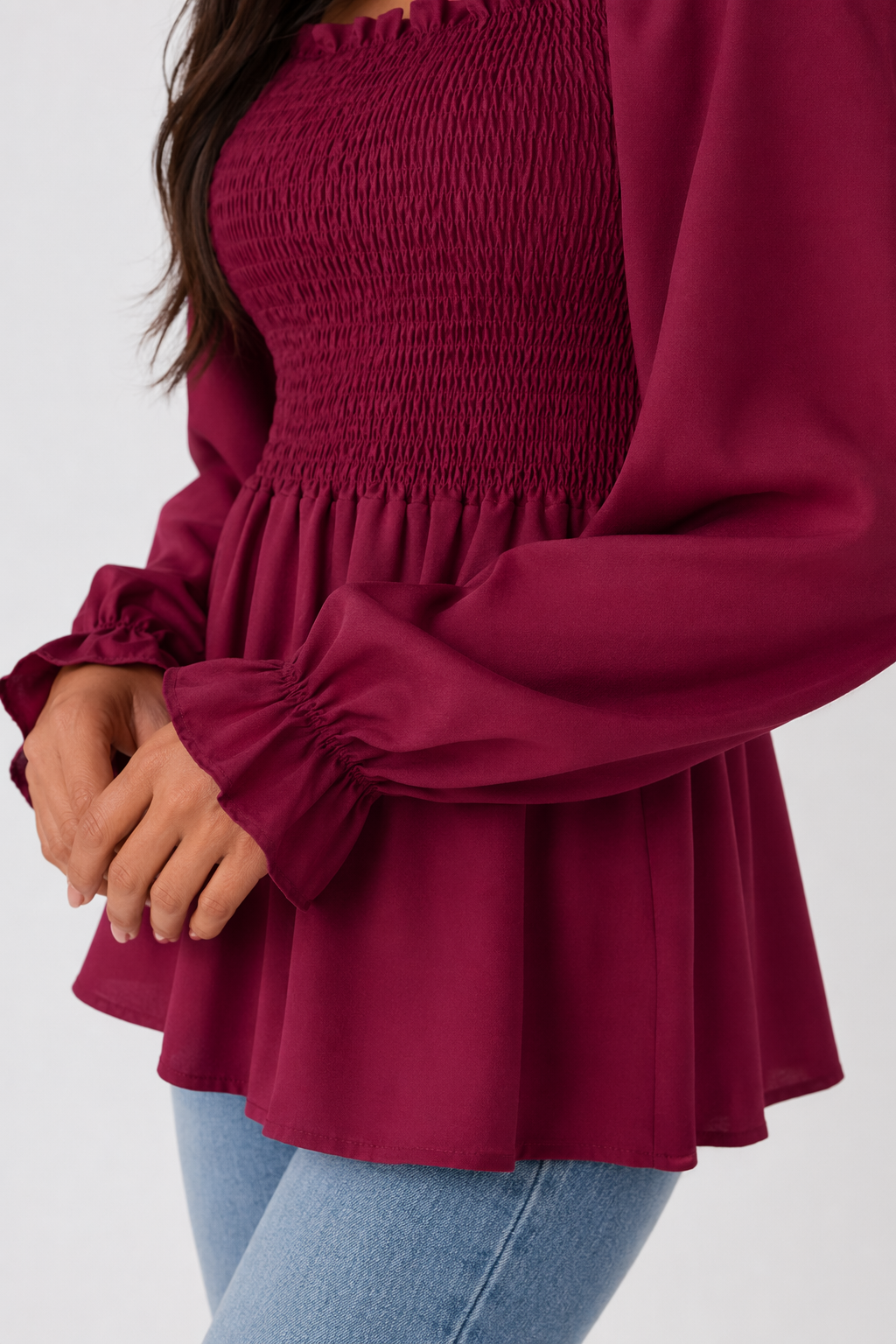 Loose-Fitting Chiffon Blouse for Women Wine
