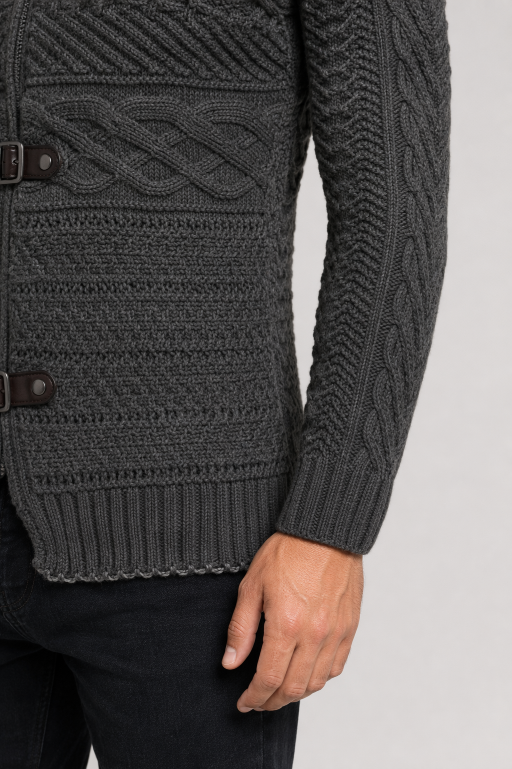 Slim Fit High Collar Men's Cardigan Dark Gray