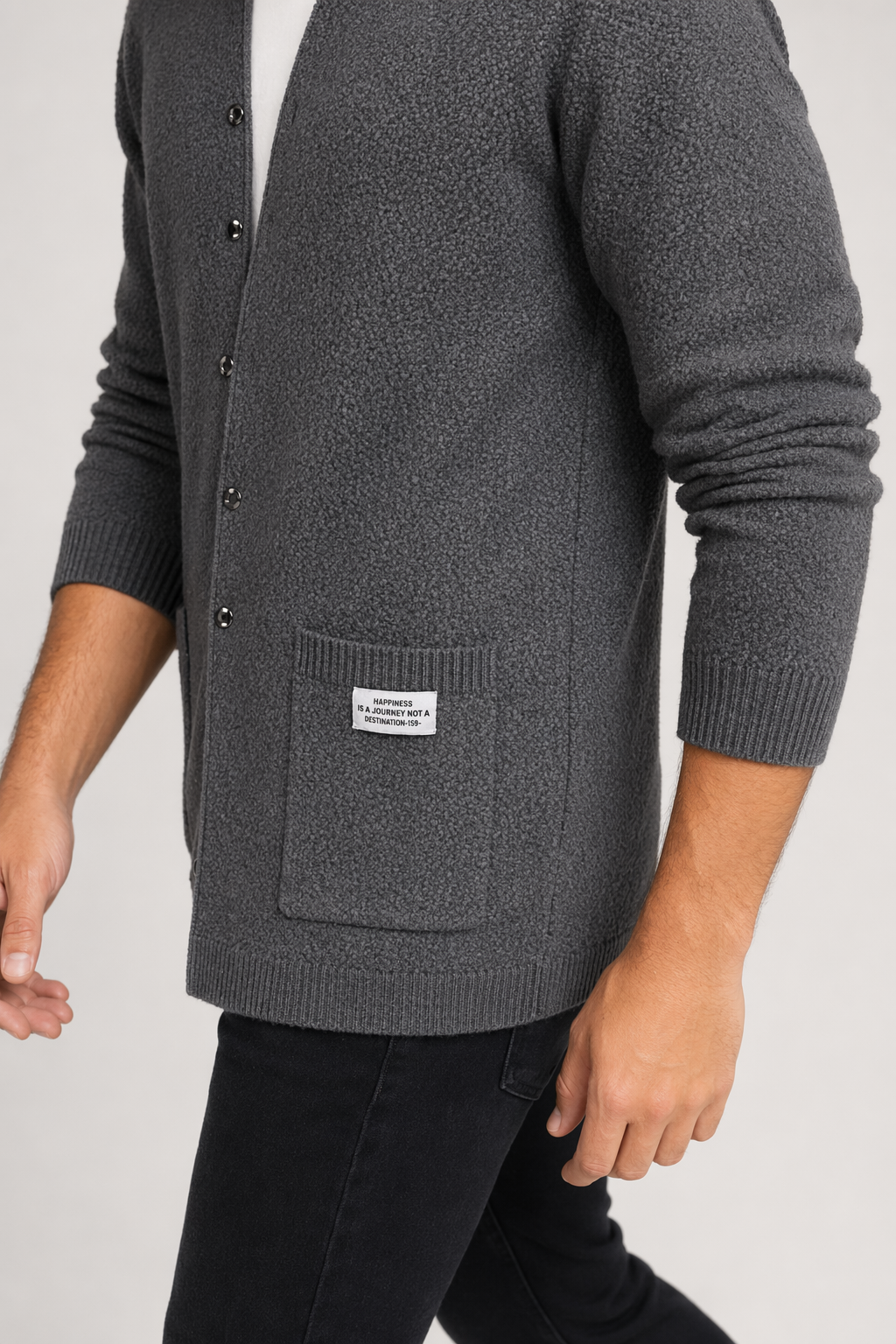 Cardigan for Men with Snap Buttons and Pockets Gray