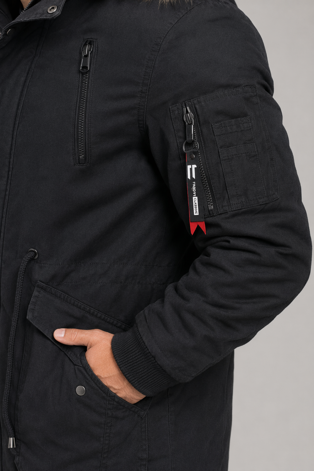 Men's Fur-Lined Parka Coat Black