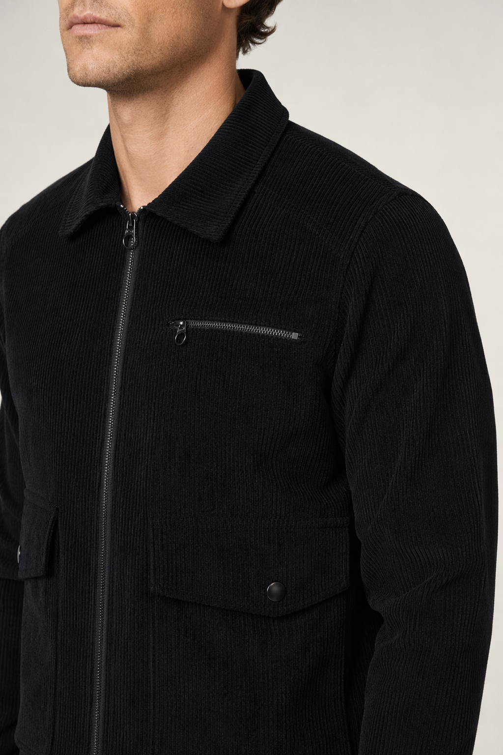 Corduroy Jacket for Men with Front Pockets Black