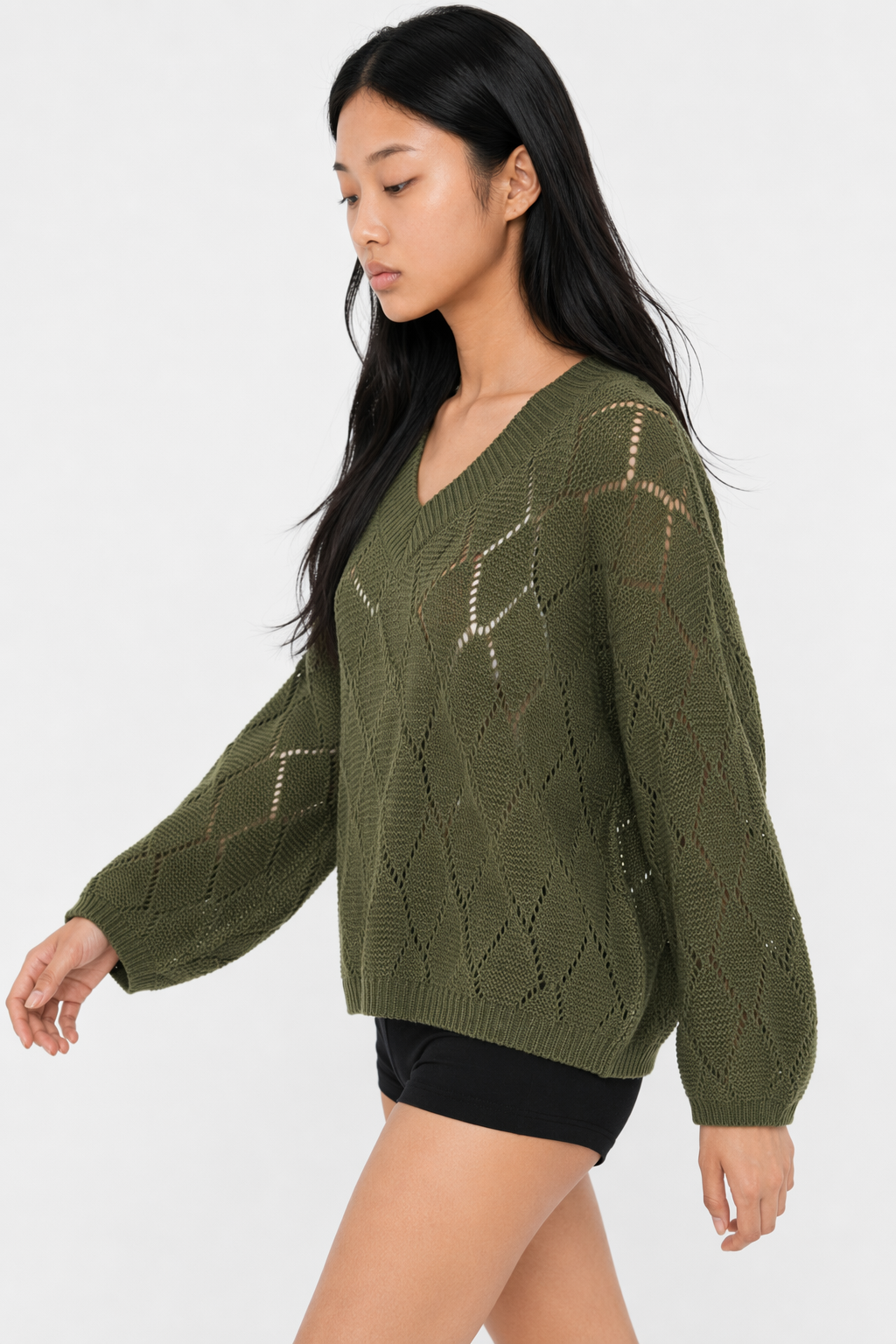 Knit Top with V Neck and Batwing Sleeves for Women Default