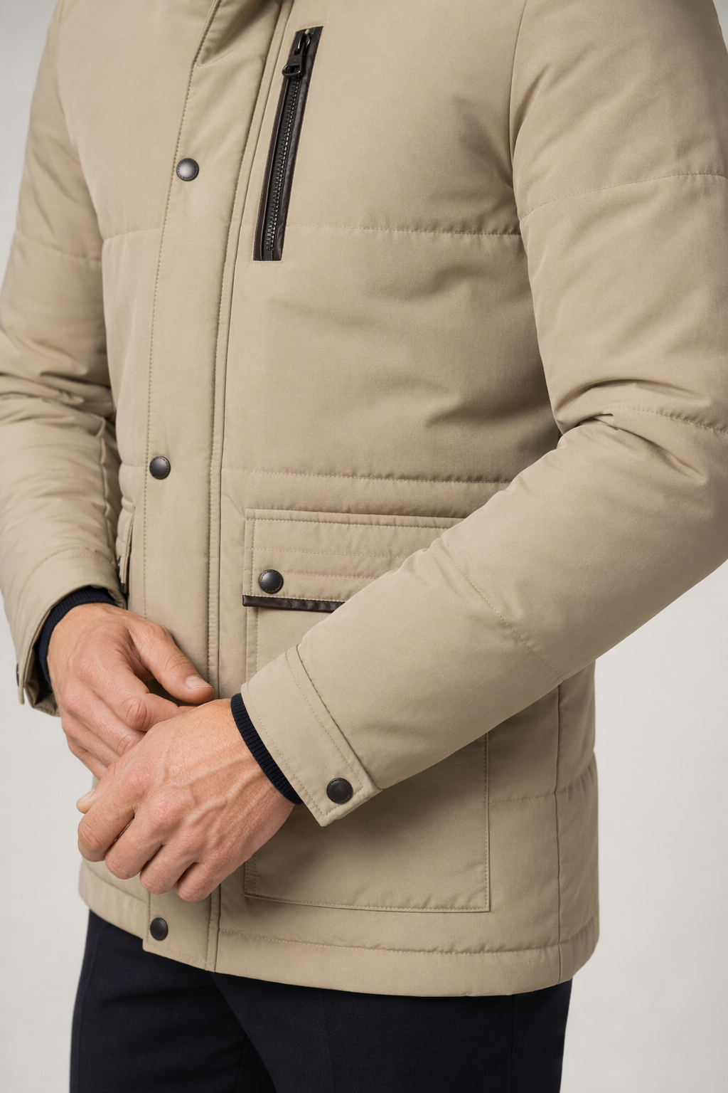Winter Hooded Men's Jacket Beige