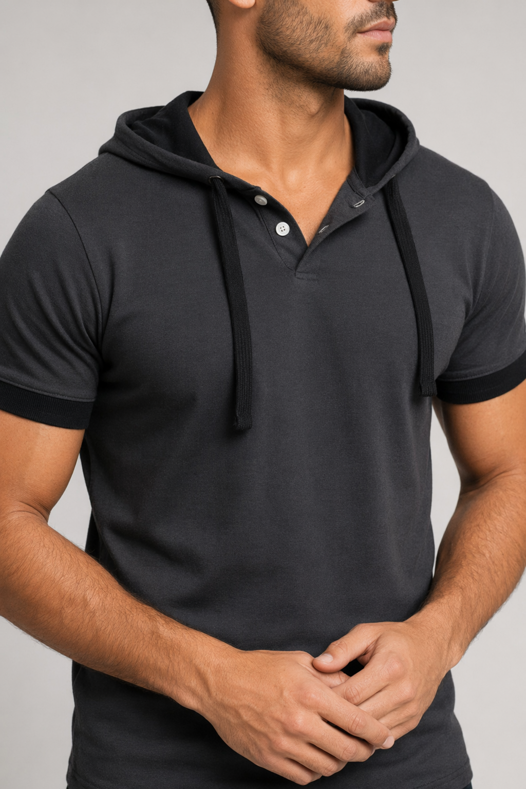 Short Sleeve Hooded Tee for Men Dark Gray