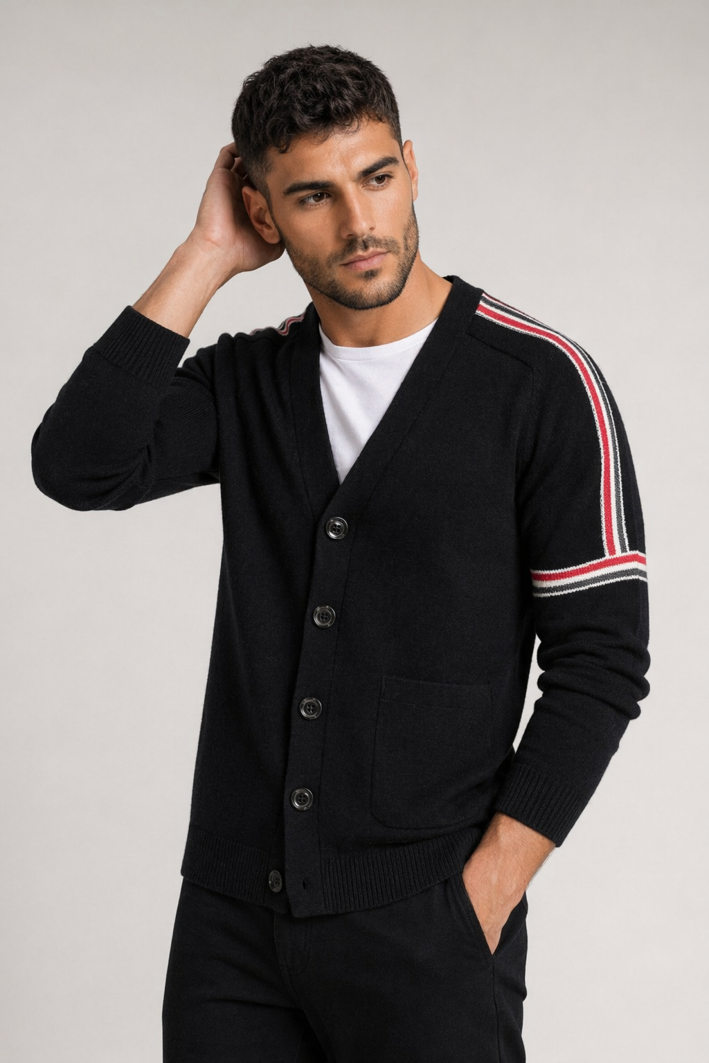 Colorful Striped Men's Cardigan Black