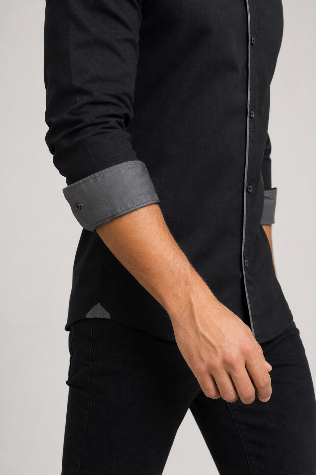 Layered Shoulder Detail Men's Shirt black