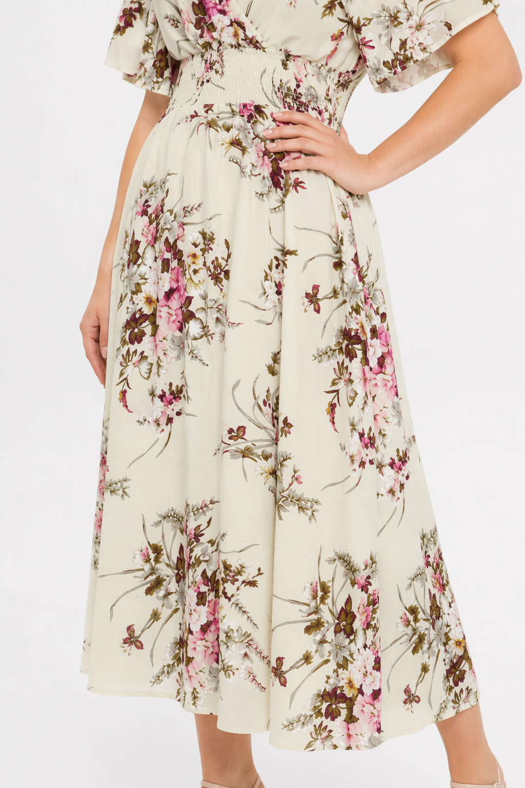 Floral Plus Size Women's Dress Beige