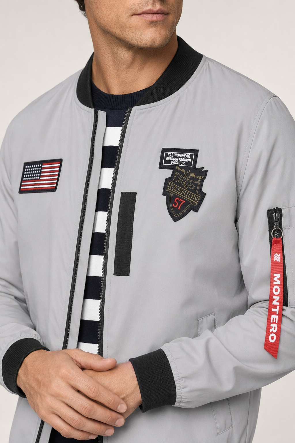Zip-Tag Men's Bomber Jacket Gray