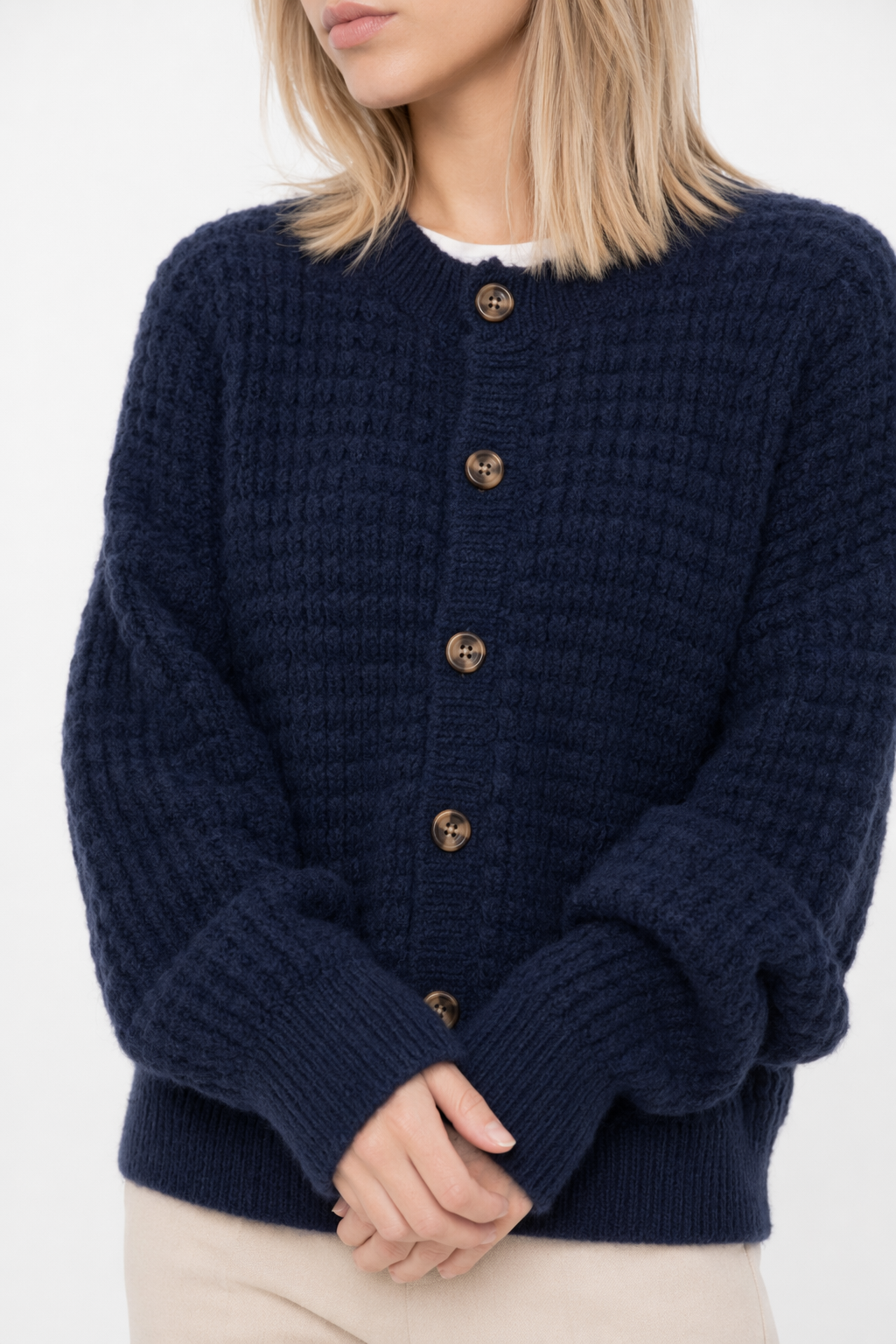 Casual Knit Button-Up Cardigan for Women Navy