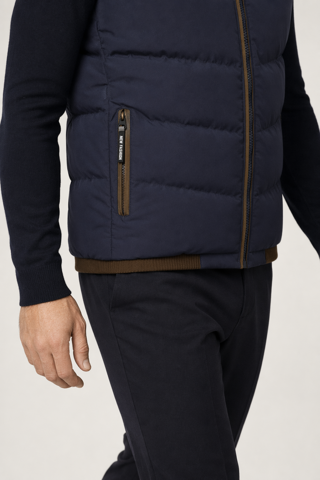 Navy Men's Vest with Detachable Puffer Hood for Winter Default