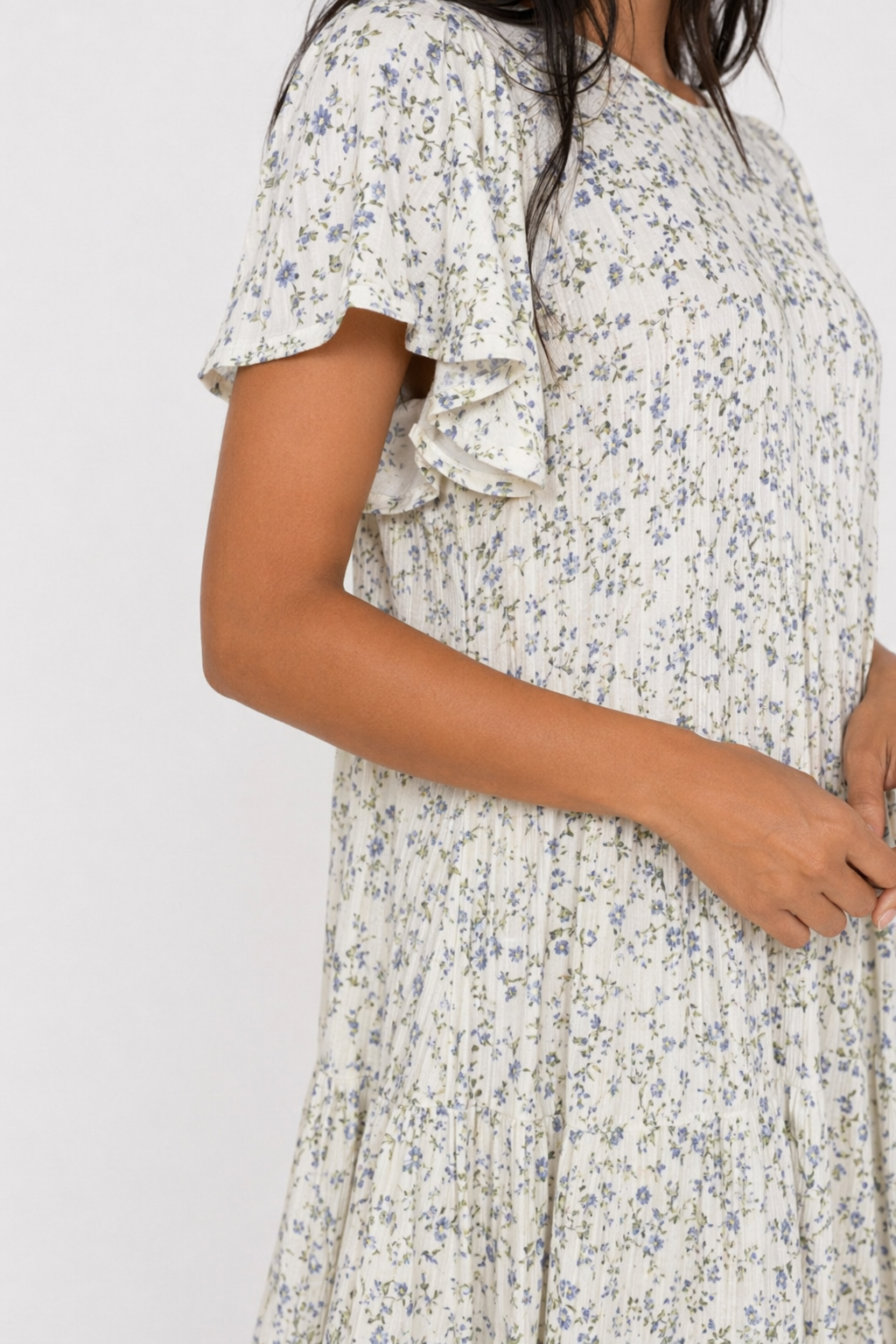 Floral Dress with Frilled Sleeves for Women White
